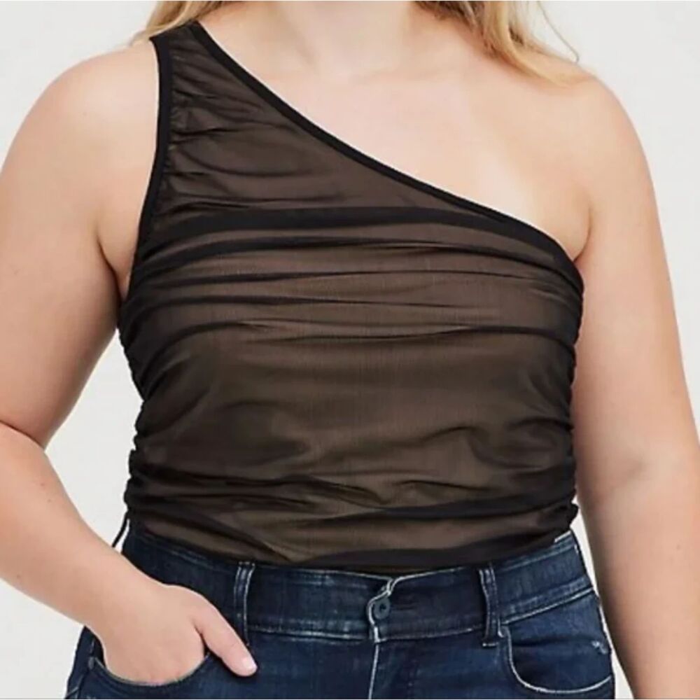 Torrid Mesh Top Tank Womens (22/24) Black Fairy Witchy Whimsigoth One Shoulder